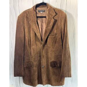 The J Peterman Company Mens Brown Leather Suede Coat Jacket  USA Med (READ) r1